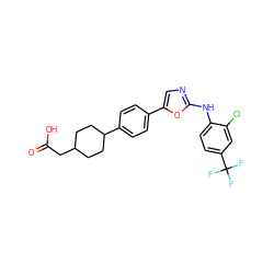 O=C(O)CC1CCC(c2ccc(-c3cnc(Nc4ccc(C(F)(F)F)cc4Cl)o3)cc2)CC1 ZINC000043174255