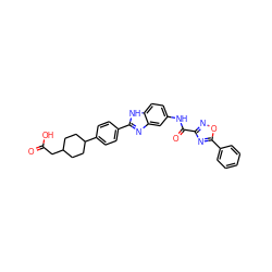 O=C(O)CC1CCC(c2ccc(-c3nc4cc(NC(=O)c5noc(-c6ccccc6)n5)ccc4[nH]3)cc2)CC1 ZINC000096273604