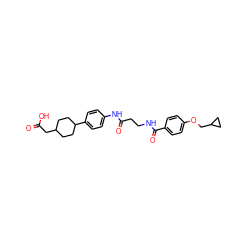 O=C(O)CC1CCC(c2ccc(NC(=O)CCNC(=O)c3ccc(OCC4CC4)cc3)cc2)CC1 ZINC001772633755