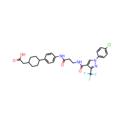 O=C(O)CC1CCC(c2ccc(NC(=O)CCNC(=O)c3cn(-c4ccc(Cl)cc4)nc3C(F)(F)F)cc2)CC1 ZINC001772636230