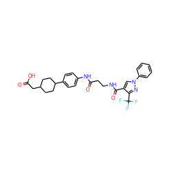 O=C(O)CC1CCC(c2ccc(NC(=O)CCNC(=O)c3cn(-c4ccccc4)nc3C(F)(F)F)cc2)CC1 ZINC001772636546