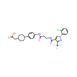 O=C(O)CC1CCC(c2ccc(NC(=O)CCNC(=O)c3cn(-c4ccccc4Cl)nc3C(F)(F)F)cc2)CC1 ZINC001772624266