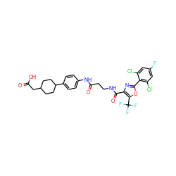 O=C(O)CC1CCC(c2ccc(NC(=O)CCNC(=O)c3nc(-c4c(Cl)cc(F)cc4Cl)oc3C(F)(F)F)cc2)CC1 ZINC001772634278