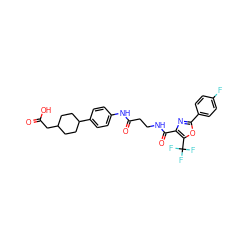 O=C(O)CC1CCC(c2ccc(NC(=O)CCNC(=O)c3nc(-c4ccc(F)cc4)oc3C(F)(F)F)cc2)CC1 ZINC001772622180