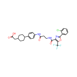 O=C(O)CC1CCC(c2ccc(NC(=O)CCNC(=O)c3nc(-c4ccccc4Cl)oc3C(F)(F)F)cc2)CC1 ZINC001772642607