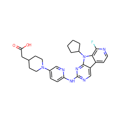 O=C(O)CC1CCN(c2ccc(Nc3ncc4c5ccnc(F)c5n(C5CCCC5)c4n3)nc2)CC1 ZINC000117681747