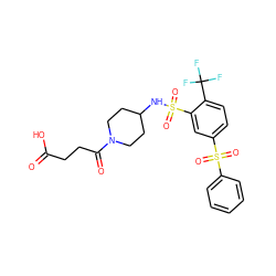 O=C(O)CCC(=O)N1CCC(NS(=O)(=O)c2cc(S(=O)(=O)c3ccccc3)ccc2C(F)(F)F)CC1 ZINC000049757299