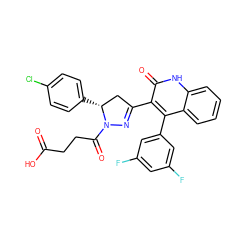 O=C(O)CCC(=O)N1N=C(c2c(-c3cc(F)cc(F)c3)c3ccccc3[nH]c2=O)C[C@H]1c1ccc(Cl)cc1 ZINC000096283800