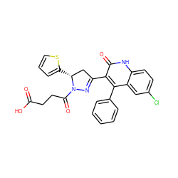 O=C(O)CCC(=O)N1N=C(c2c(-c3ccccc3)c3cc(Cl)ccc3[nH]c2=O)C[C@H]1c1cccs1 ZINC000008830163