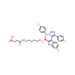 O=C(O)CCC(=O)NCCCCCCOC(=O)c1[nH]c2cc(Cl)ccc2c1-c1c(-c2ccc(F)cc2)ncn1Cc1ccc(Cl)cc1 ZINC001772647466