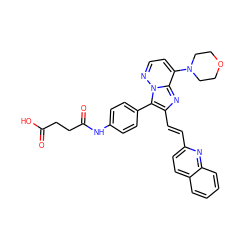 O=C(O)CCC(=O)Nc1ccc(-c2c(/C=C/c3ccc4ccccc4n3)nc3c(N4CCOCC4)ccnn23)cc1 ZINC001772636086