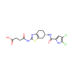 O=C(O)CCC(=O)Nc1nc2c(s1)C[C@@H](NC(=O)c1cc(Cl)c(Cl)[nH]1)CC2 ZINC000474609334