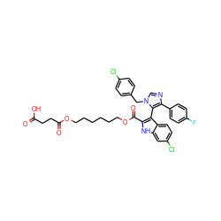 O=C(O)CCC(=O)OCCCCCCOC(=O)c1[nH]c2cc(Cl)ccc2c1-c1c(-c2ccc(F)cc2)ncn1Cc1ccc(Cl)cc1 ZINC001772646297