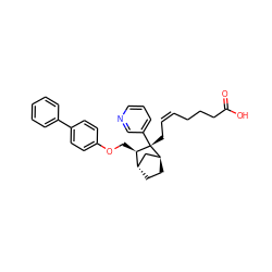 O=C(O)CCC/C=C\C[C@@]1(c2cccnc2)[C@H]2CC[C@@H](C2)[C@H]1COc1ccc(-c2ccccc2)cc1 ZINC000100021706