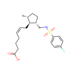 O=C(O)CCC/C=C\C[C@@H]1[C@@H](CNS(=O)(=O)c2ccc(F)cc2)CC[C@H]1F ZINC000028235433