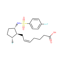 O=C(O)CCC/C=C\C[C@@H]1[C@@H](NS(=O)(=O)c2ccc(F)cc2)CC[C@H]1F ZINC000028232731