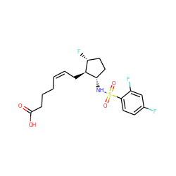 O=C(O)CCC/C=C\C[C@@H]1[C@@H](NS(=O)(=O)c2ccc(F)cc2F)CC[C@H]1F ZINC000028235781