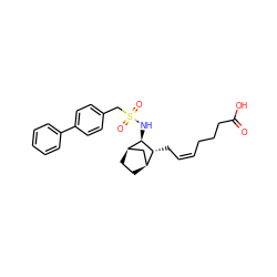 O=C(O)CCC/C=C\C[C@@H]1[C@H]2CC[C@H](C2)[C@H]1NS(=O)(=O)Cc1ccc(-c2ccccc2)cc1 ZINC000013521211