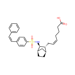 O=C(O)CCC/C=C\C[C@@H]1[C@H]2CC[C@H](C2)[C@H]1NS(=O)(=O)c1ccc(/C=C\c2ccccc2)cc1 ZINC000013521267