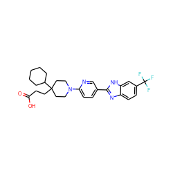 O=C(O)CCC1(C2CCCCC2)CCN(c2ccc(-c3nc4ccc(C(F)(F)F)cc4[nH]3)cn2)CC1 ZINC001772601449