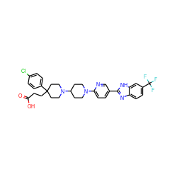 O=C(O)CCC1(c2ccc(Cl)cc2)CCN(C2CCN(c3ccc(-c4nc5ccc(C(F)(F)F)cc5[nH]4)cn3)CC2)CC1 ZINC001772604760