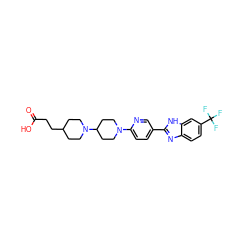 O=C(O)CCC1CCN(C2CCN(c3ccc(-c4nc5ccc(C(F)(F)F)cc5[nH]4)cn3)CC2)CC1 ZINC001772617658