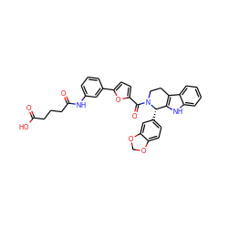 O=C(O)CCCC(=O)Nc1cccc(-c2ccc(C(=O)N3CCc4c([nH]c5ccccc45)[C@@H]3c3ccc4c(c3)OCO4)o2)c1 ZINC000027866310