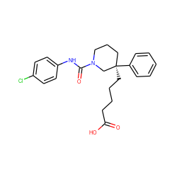 O=C(O)CCCC[C@@]1(c2ccccc2)CCCN(C(=O)Nc2ccc(Cl)cc2)C1 ZINC000049018132