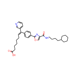 O=C(O)CCCCC/C=C(\c1ccc(-c2nc(C(=O)NCCCCC3CCCCC3)co2)cc1)c1cccnc1 ZINC000029565446