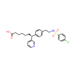 O=C(O)CCCCC[C@@H](c1ccc(CCNS(=O)(=O)c2ccc(Cl)cc2)cc1)c1cccnc1 ZINC000013733234