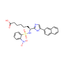 O=C(O)CCCCC[C@H](NS(=O)(=O)c1ccccc1[N+](=O)[O-])c1ncc(-c2ccc3ccccc3c2)[nH]1 ZINC000040879071