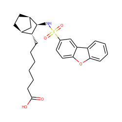 O=C(O)CCCCCC[C@@H]1[C@H]2CC[C@H](C2)[C@H]1NS(=O)(=O)c1ccc2oc3ccccc3c2c1 ZINC000013521348