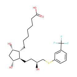 O=C(O)CCCCCC[C@H]1[C@@H](O)C[C@@H](O)[C@@H]1CC[C@H](O)CSc1cccc(C(F)(F)F)c1 ZINC000013805721