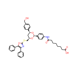 O=C(O)CCCCCCC(=O)Nc1ccc([C@@H]2O[C@H](c3ccc(CO)cc3)C[C@H](CSc3nc(-c4ccccc4)c(-c4ccccc4)o3)O2)cc1 ZINC000058626603