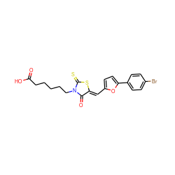 O=C(O)CCCCCN1C(=O)/C(=C/c2ccc(-c3ccc(Br)cc3)o2)SC1=S ZINC000001805123