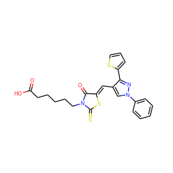 O=C(O)CCCCCN1C(=O)/C(=C/c2cn(-c3ccccc3)nc2-c2cccs2)SC1=S ZINC000001895109