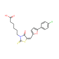 O=C(O)CCCCCN1C(=O)/C(=C\c2ccc(-c3ccc(Cl)cc3)o2)SC1=S ZINC000002276791