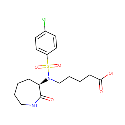 O=C(O)CCCCN([C@@H]1CCCCNC1=O)S(=O)(=O)c1ccc(Cl)cc1 ZINC000028957793