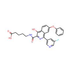 O=C(O)CCCCNC(=O)c1nc(-c2cncc(F)c2)c2cc(Oc3ccccc3)ccc2c1O ZINC000146739626