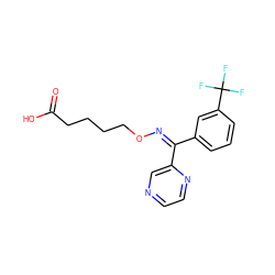 O=C(O)CCCCO/N=C(/c1cccc(C(F)(F)F)c1)c1cnccn1 ZINC000013759499