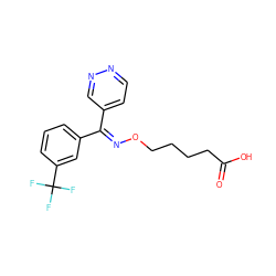 O=C(O)CCCCO/N=C(\c1ccnnc1)c1cccc(C(F)(F)F)c1 ZINC000013759488