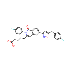 O=C(O)CCCCc1cc2cc(-c3cc(Cc4ccc(F)cc4)on3)ccc2c(=O)n1-c1ccc(F)cc1 ZINC000207445148