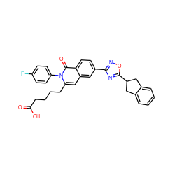 O=C(O)CCCCc1cc2cc(-c3noc(C4Cc5ccccc5C4)n3)ccc2c(=O)n1-c1ccc(F)cc1 ZINC001772610046