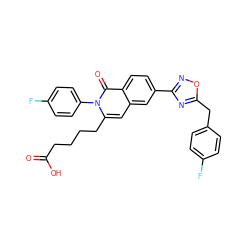 O=C(O)CCCCc1cc2cc(-c3noc(Cc4ccc(F)cc4)n3)ccc2c(=O)n1-c1ccc(F)cc1 ZINC000207445215