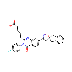 O=C(O)CCCCc1nc2cc(C3=NOC4(C3)Cc3ccccc3C4)ccc2c(=O)n1-c1ccc(F)cc1 ZINC000103240774