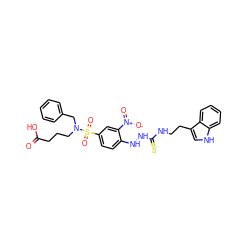 O=C(O)CCCN(Cc1ccccc1)S(=O)(=O)c1ccc(NNC(=S)NCCc2c[nH]c3ccccc23)c([N+](=O)[O-])c1 ZINC000027769681