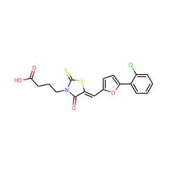 O=C(O)CCCN1C(=O)/C(=C/c2ccc(-c3ccccc3Cl)o2)SC1=S ZINC000002700765