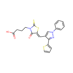 O=C(O)CCCN1C(=O)/C(=C/c2cn(-c3ccccc3)nc2-c2cccs2)SC1=S ZINC000002687946