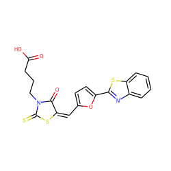 O=C(O)CCCN1C(=O)/C(=C\c2ccc(-c3nc4ccccc4s3)o2)SC1=S ZINC000002415873