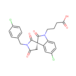 O=C(O)CCCN1C(=O)[C@@]2(CC(=O)N(Cc3ccc(Cl)cc3)C2=O)c2cc(Cl)ccc21 ZINC000014976589